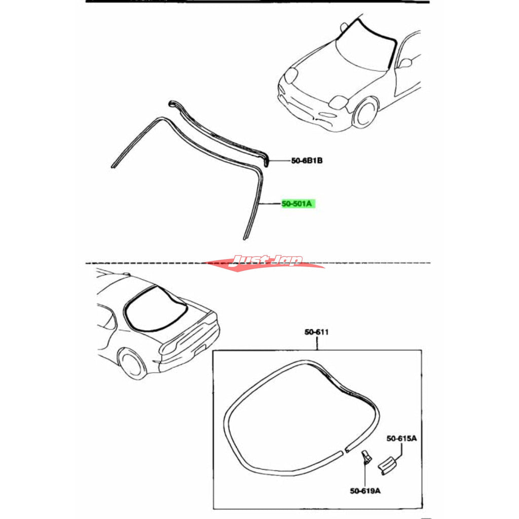 Genuine Mazda OEM RX-7 FC3S 86-92 Front Windshield Molding Set – Upper & Left & Right