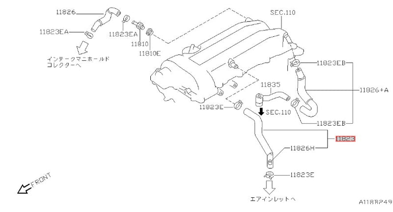 Genuine Nissan Front Blow By Hose (A) Fits Nissan Silvia S14/S15 & 200SX