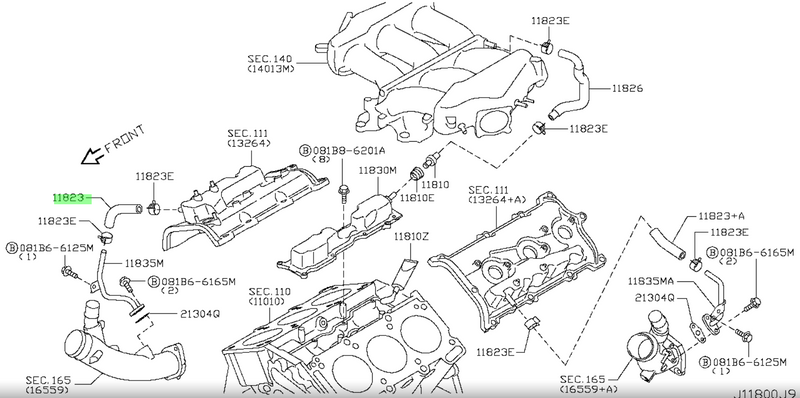Genuine Nissan Blow By Hose A Rocker Cover to Intake (R/H) Fits Nissan R35 GTR (VR38DETT)