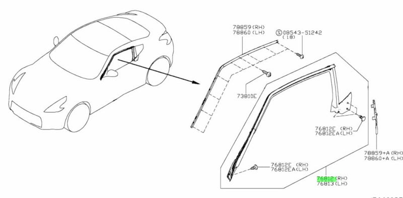 Genuine Nissan Upper Door/Window Seal R/H Fits Nissan Z34 370Z
