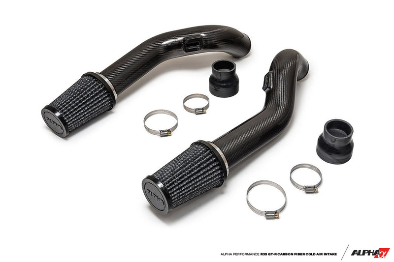 AMS Alpha Performance Carbon Fibre Intake Pipe Set W/Filters (Stock Turbos / Upgraded 2-Bolt Compressor Covers) Fits Nissan R35 GT-R