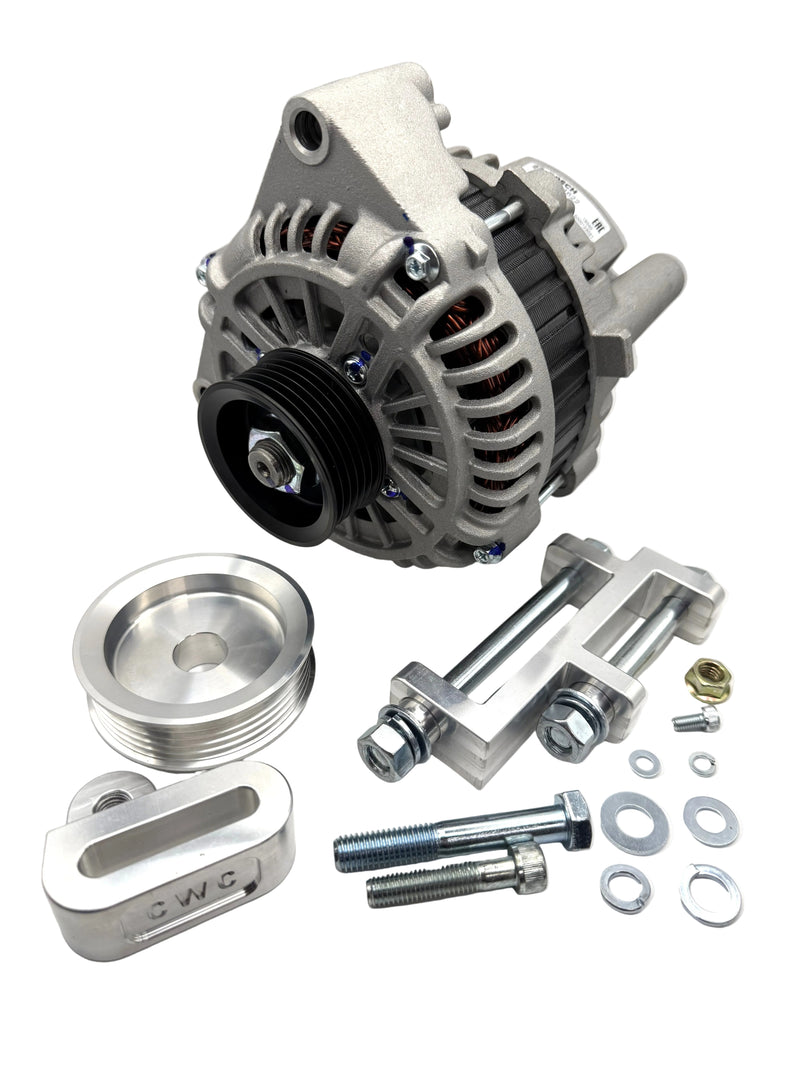 LS1 Bosch 12V 140 Amp Alternator & CWC SR Twin Cam Billet Conversion Kit (Silver) Fits Nissan SR20