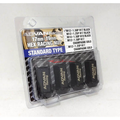 Advan Racing Wheel Nut Black 17mm HEX Standard Type (Pack of 4) M12 x P1.5