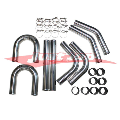 Cooling Pro 2.5" Inch / 63mm Universal Aluminium Intercooler Piping Kit (Black Silicone)