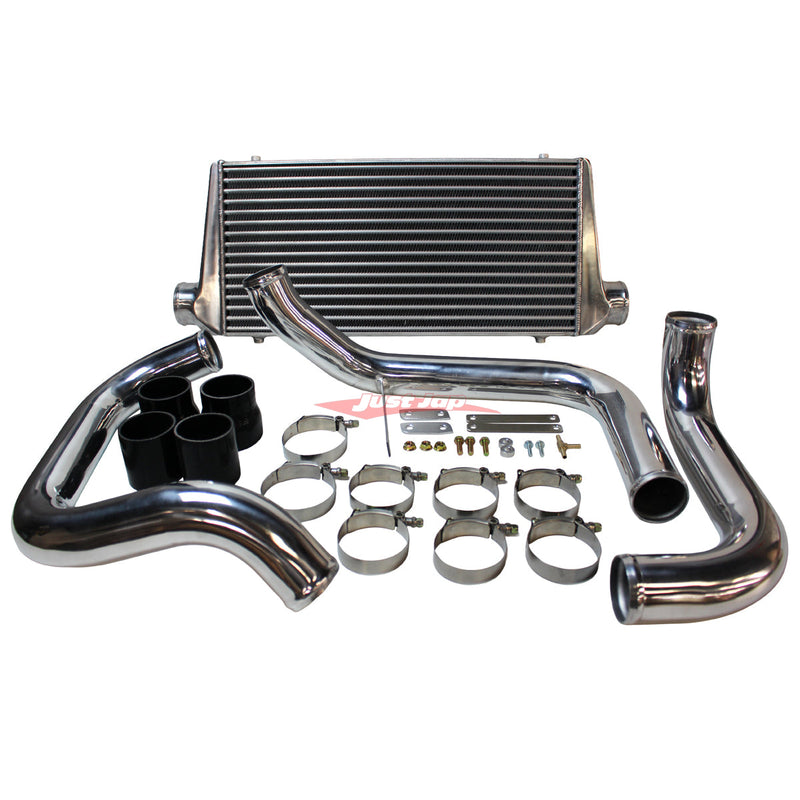 Cooling Pro Intercooler Kit Fits Nissan R33/R34 Skyline & C34 Stagea RB25DET Tube & Fin 76mm + Piping Kit (Polished)