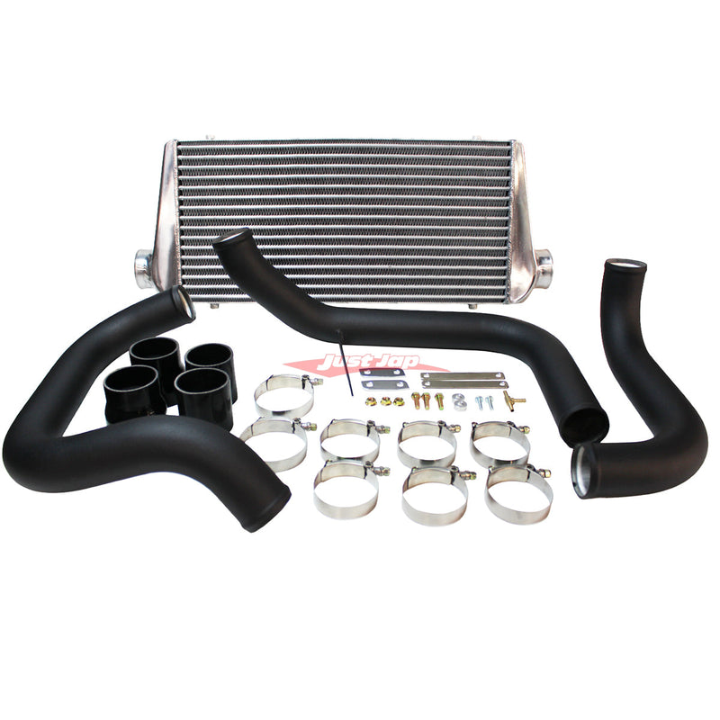 Cooling Pro Intercooler Kit Fits Nissan R33/R34 Skyline & C34 Stagea RB25DET Tube & Fin 90mm + Piping Kit (Black)