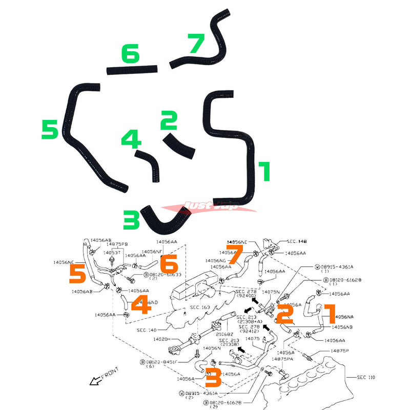 Cooling Pro Silicone Engine Hose Kit Fits Nissan R34 Skyline, C34 Stagea Ser. 2 & C35 Laurel (RB25DET NEO)