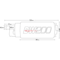 Deatschwerks DW200 Fuel Pump fits Nissan S13 Silvia, R32/R33/R34 Skyline & C34 Stagea
