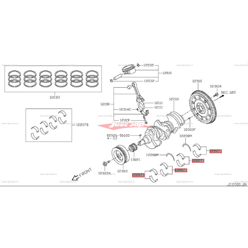 Genuine Nissan Crankshaft Main Bearings (Grade 0 / Black) Fits Nissan R35 GTR (VR38DETT)