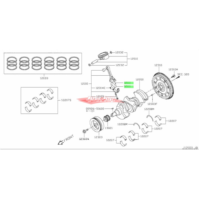 Genuine Nissan Crankshaft Main Bearings (Grade 2 / Green) Fits Nissan R35 GTR (VR38DETT)
