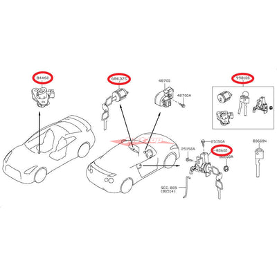 Genuine Nissan Cylinder Lock & Key Set Fits Nissan R35 GTR 07-13