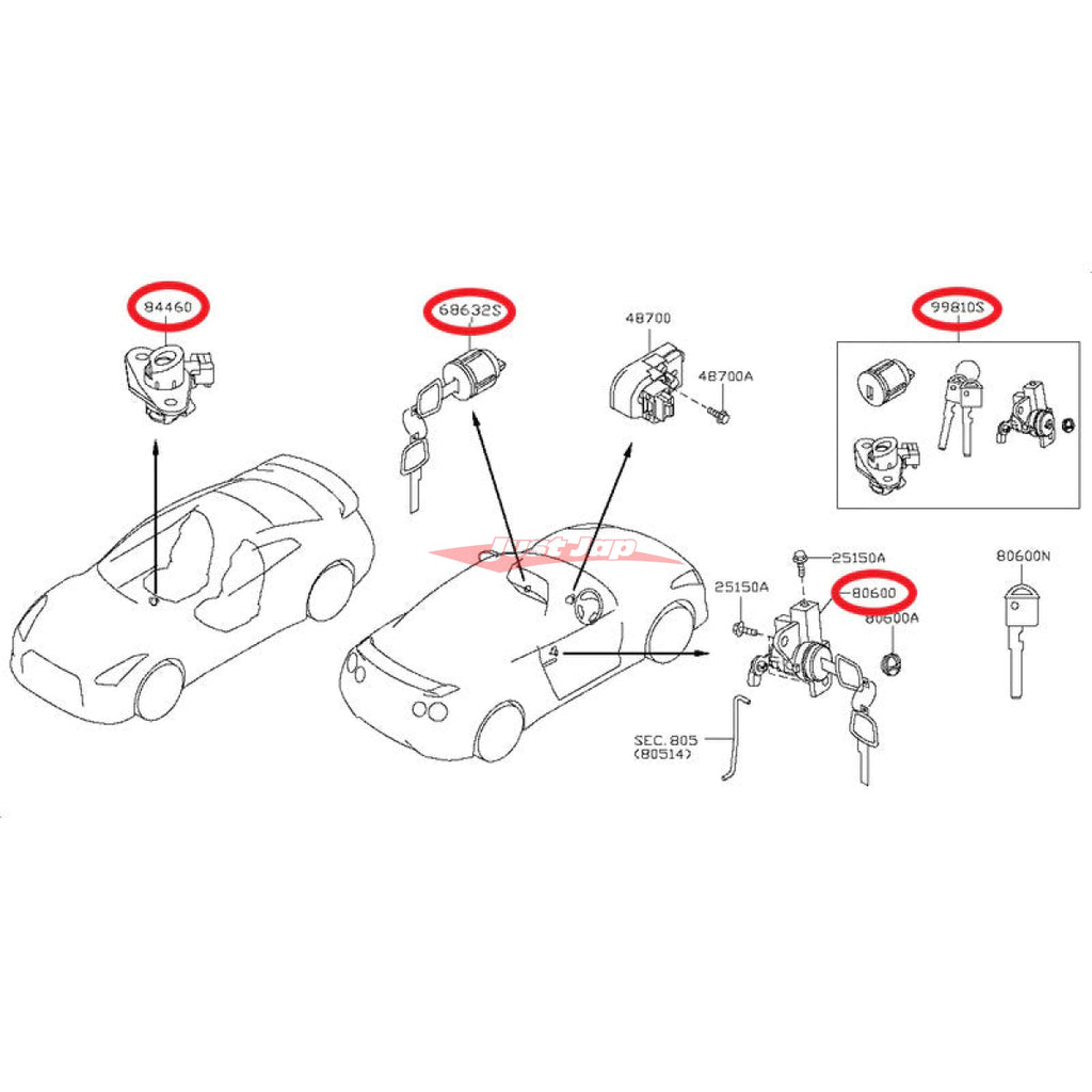 Genuine Nissan Cylinder Lock & Key Set Fits Nissan R35 GTR 07-13 – Just Jap