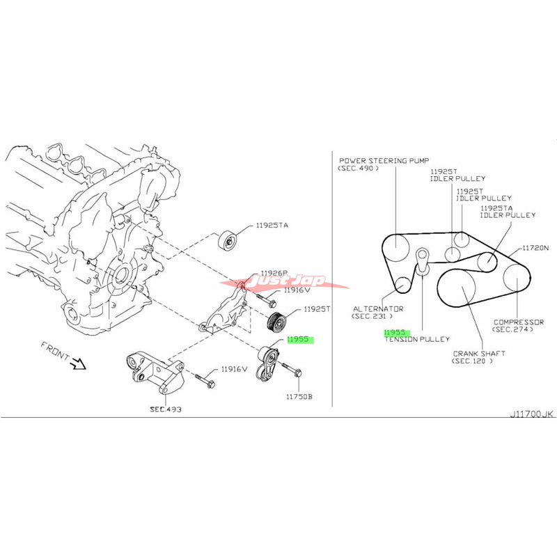 Genuine Nissan Drive Belt Tensioner Assembly Fits Nissan R35 GTR, Z33 350Z, Z34 370Z, V36 Skyline, J50 Crossover & Y50 Fuga (VQ35/VQ37/VR38)