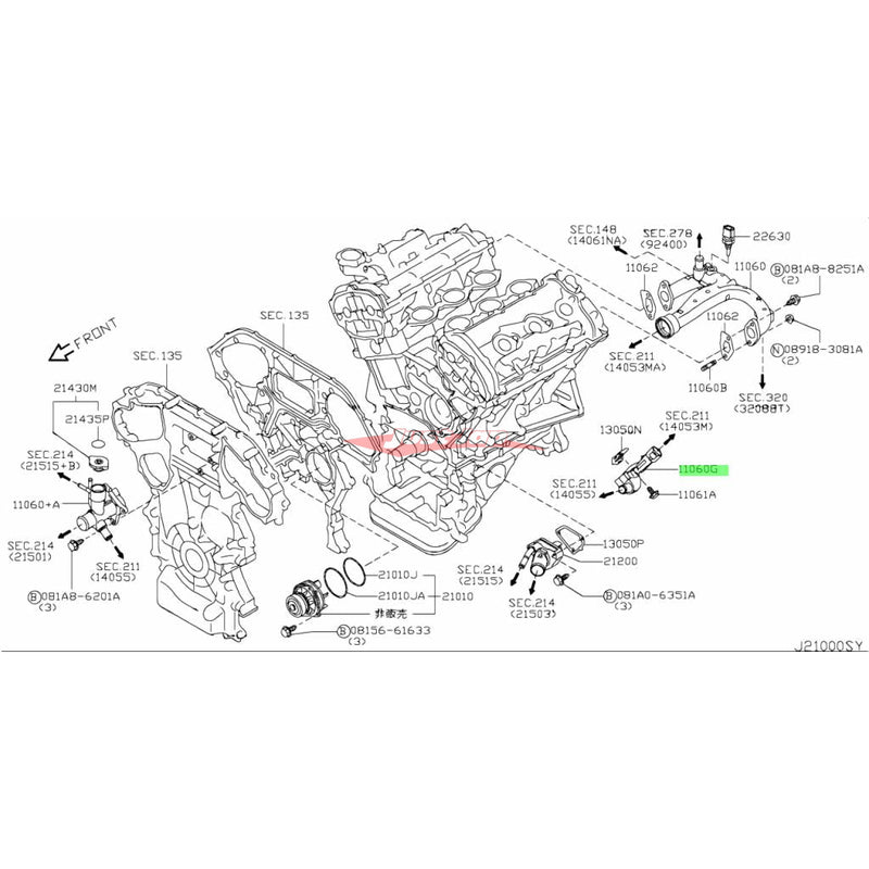 Genuine Nissan Engine Coolant Bypass Water Pipe Connector Fits Nissan R35 GTR