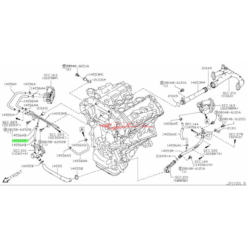 Genuine Nissan Engine Coolant Bypass Water Pipe Water Filler Neck Return Hose fits Nissan R35 GTR