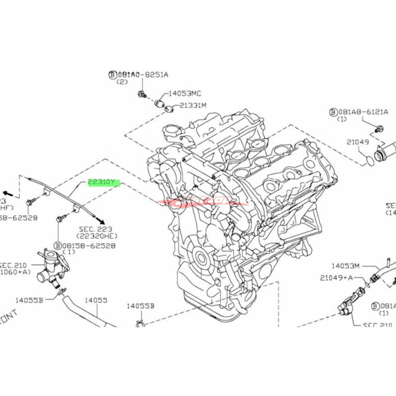 Genuine Nissan Engine Coolant Bypass Water Pipe Front fits Nissan R35 GTR (ADM Models)