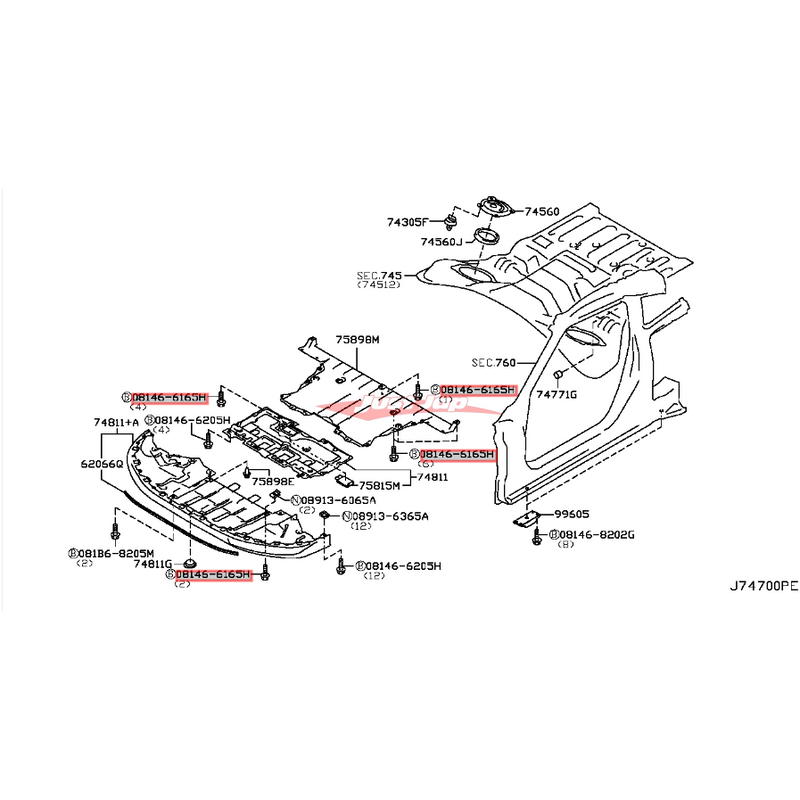 Genuine Nissan Engine Undertray Cover Bolt Fits Nissan R35 GTR