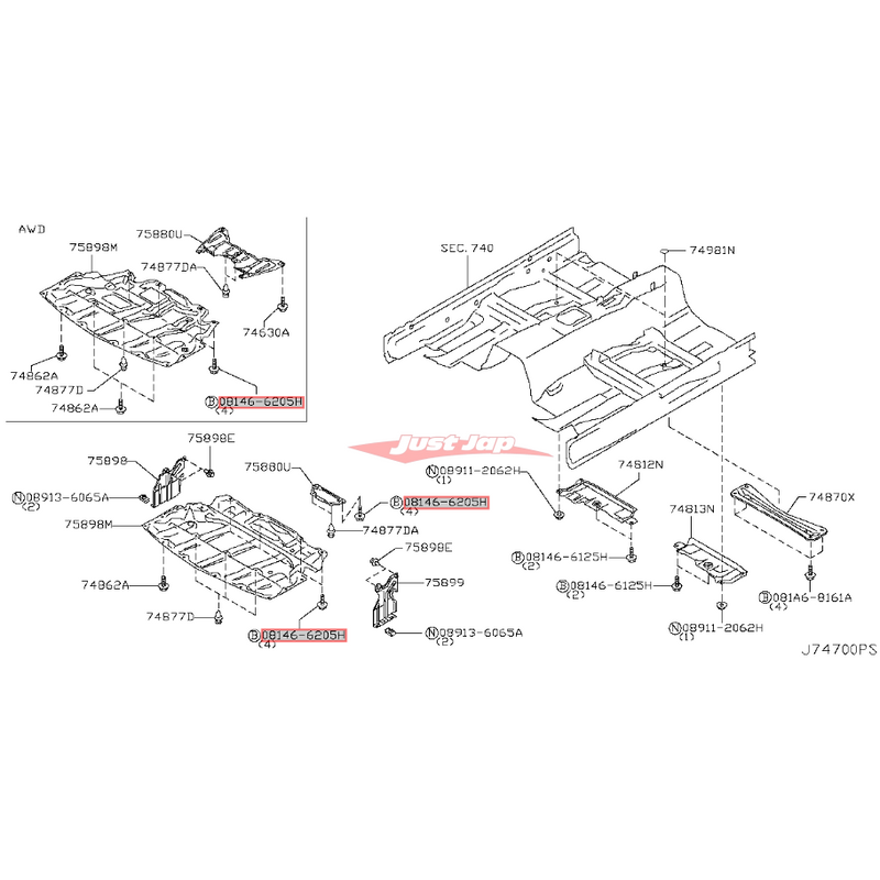 Genuine Nissan Engine Undertray Cover Bolt Fits Nissan R35 GTR, V36 Skyline & Z34 370Z