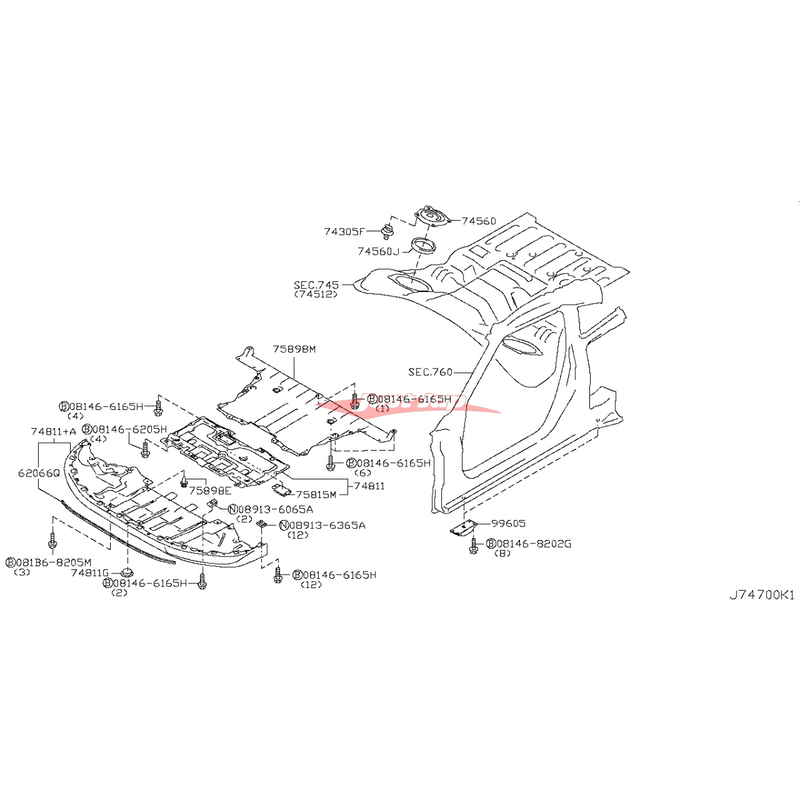 Genuine Nissan Engine Undertray Cover Bolt Fits Nissan R35 GTR, V36 Skyline & Z34 370Z