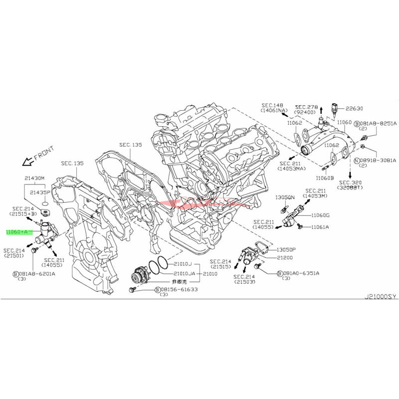 Genuine Nissan Engine Water Filler Neck Outlet Fits Nissan R35 GTR (JDM Models)
