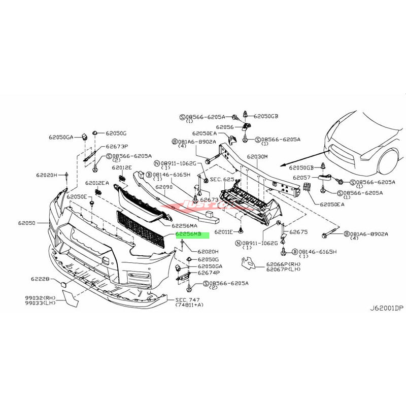 Genuine Nissan Front Bumper Lower Air Intake Grille Mesh Fits Nissan R35 GTR DBA (11-16)