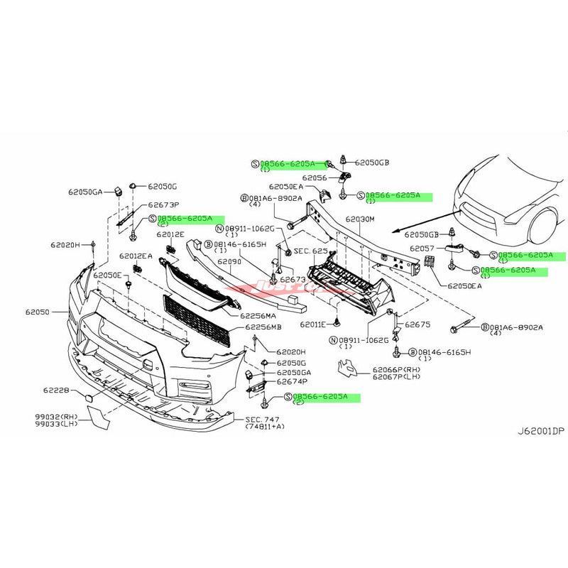 Genuine Nissan Front Bumper Side Bracket & Stiffener Screw Fits Nissan R35 GTR