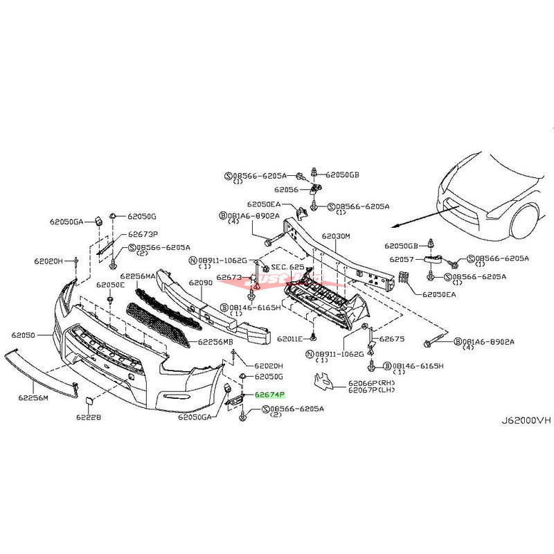 Genuine Nissan Front Bumper Upper Side Indicator Support Bracket (LH) Fits Nissan R35 GTR (11/2010-)