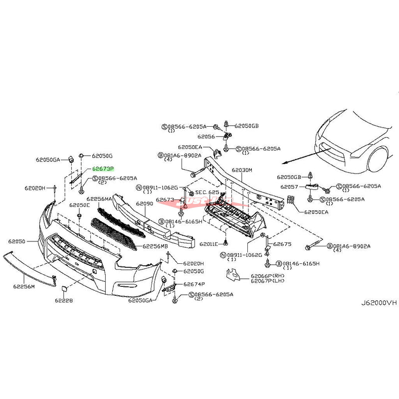 Genuine Nissan Front Bumper Upper Side Indicator Support Bracket (RH) Fits Nissan R35 GTR (11/2010-)