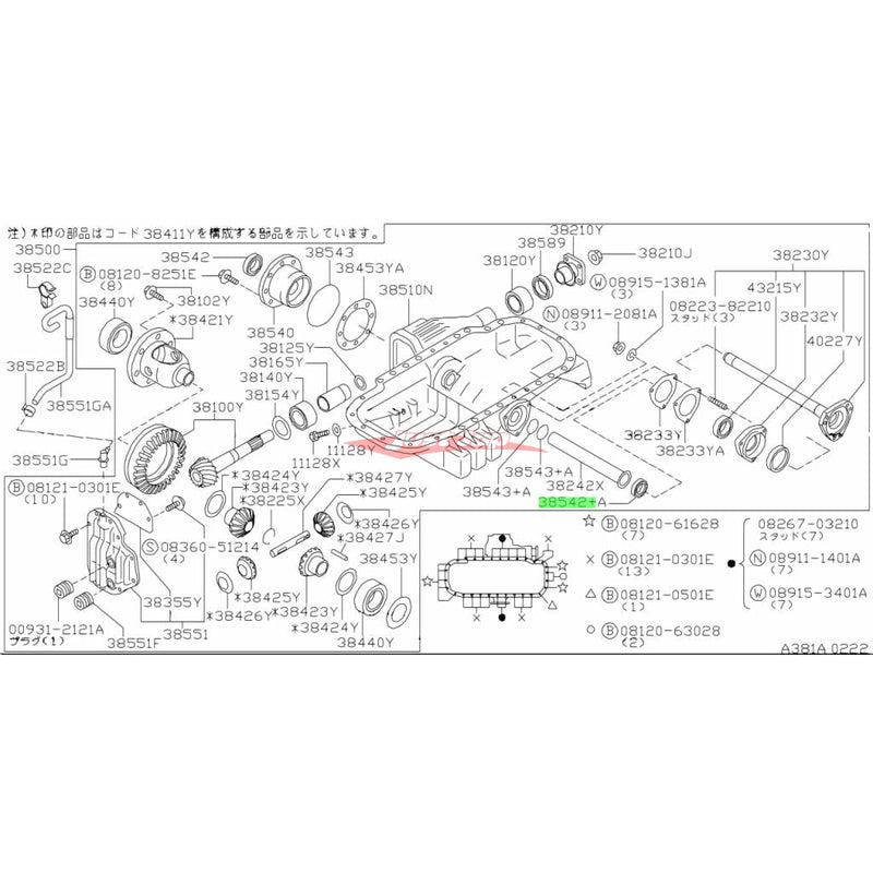 Genuine Nissan Front Differential Bearing & Oil Seal Rebuild Kit (F160) Fits Nissan R32/R33/R34 Skyline & C34 Stagea (4WD)