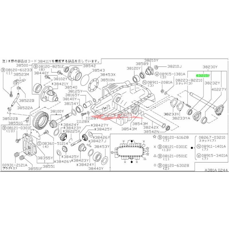 Genuine Nissan Front Differential Bearing & Oil Seal Rebuild Kit (F160) Fits Nissan R32/R33/R34 Skyline & C34 Stagea (4WD)