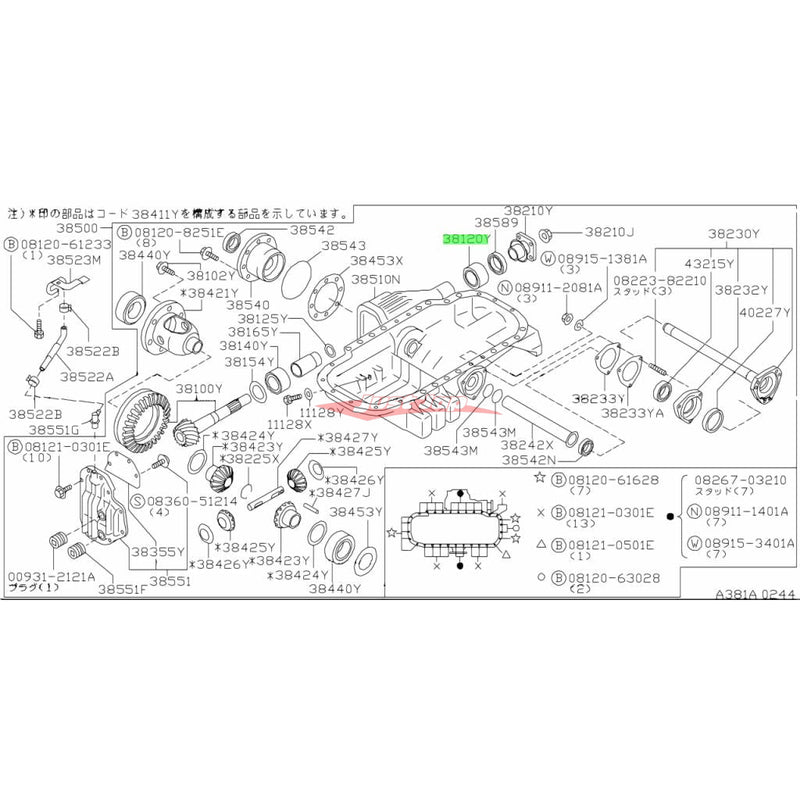 Genuine Nissan Front Differential Bearing & Oil Seal Rebuild Kit (F160) Fits Nissan R32/R33/R34 Skyline & C34 Stagea (4WD)