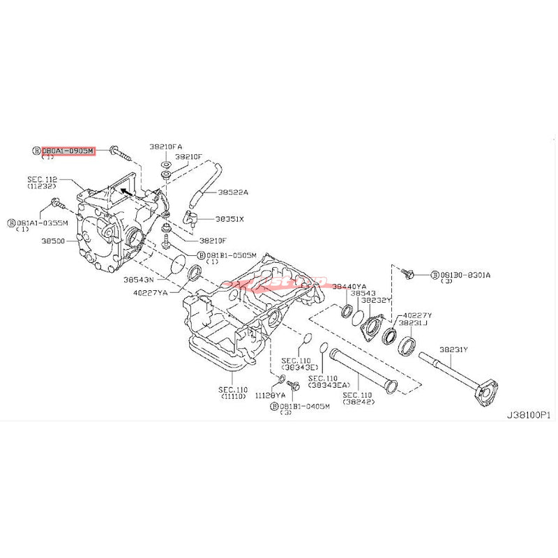 Genuine Nissan Front Differential Mounting Bolt (R/H Upper) Fits Nissan R35 GTR