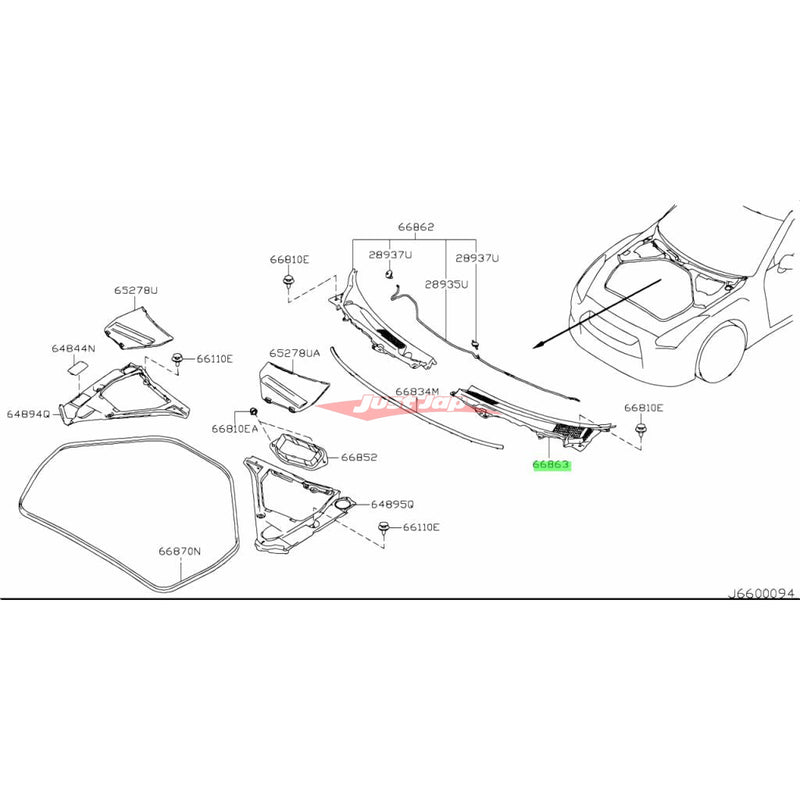 Genuine Nissan Front Lower Windscreen Cover Wiper Plenum Cowling L/H Fits Nissan R35 GTR