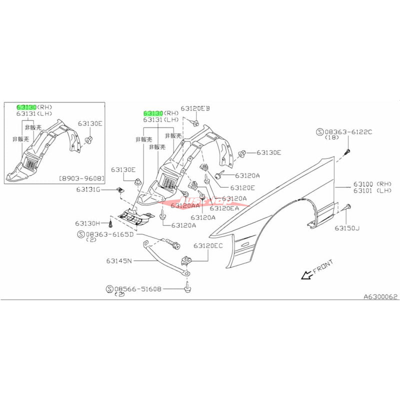 Genuine Nissan Front R/H Guard Liners Fits Nissan S13 Silvia & 180SSX