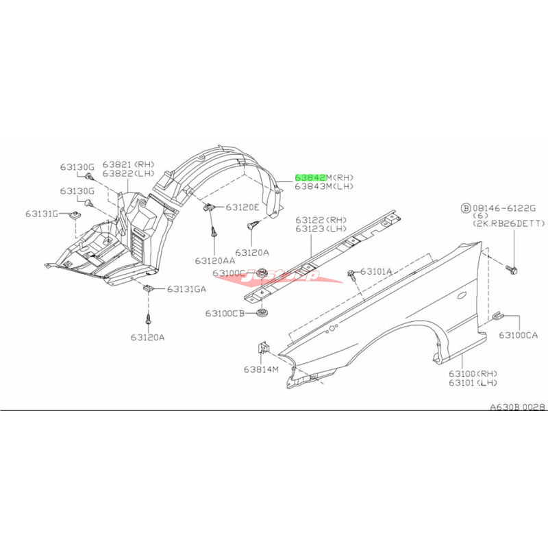 Genuine Nissan Front R/H Inner Guard Liner Rear Section Fits Nissan R34 GTR