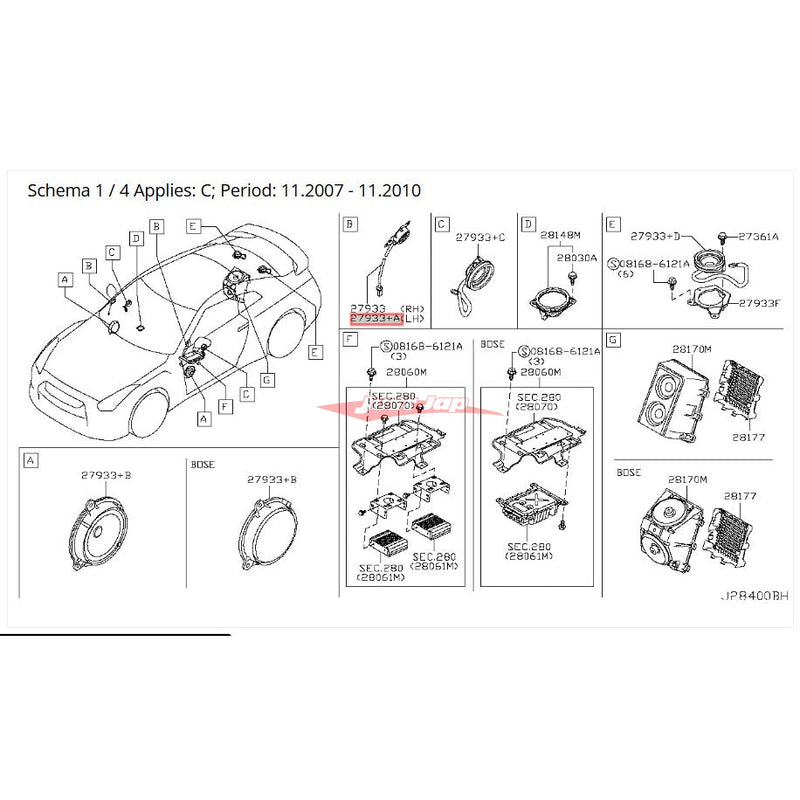 Genuine Nissan Front Upper Door Tweeter Speaker L/H Fits Nissan R35 GTR
