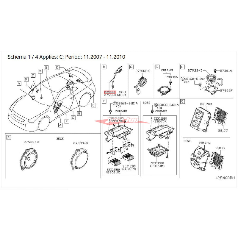 Genuine Nissan Front Upper Door Tweeter Speaker R/H Fits Nissan R35 GTR