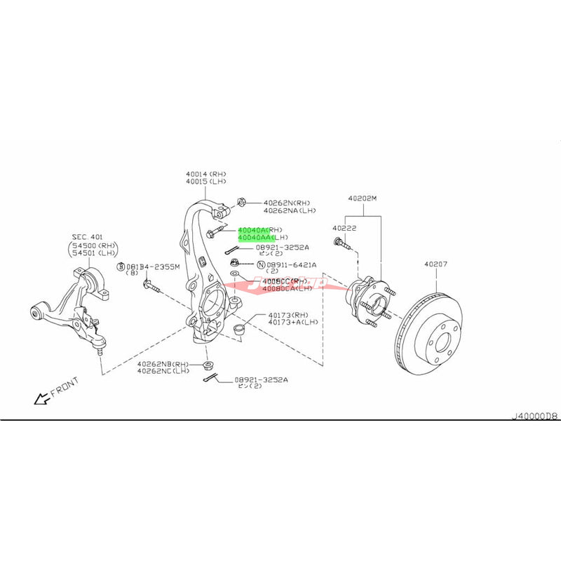 Genuine Nissan Front Upper Hub Knuckle Spindle Ball Joint Bolt Fits Infiniti J50 EX25/EX35/EX37, S51 FX35/FX37/FX50, V36 Q40/Q60, V37 Q50/Q60, Nissan J50 Crossover, R35 GTR, V36 Skyline, Y50 Fuga & Z34 370Z
