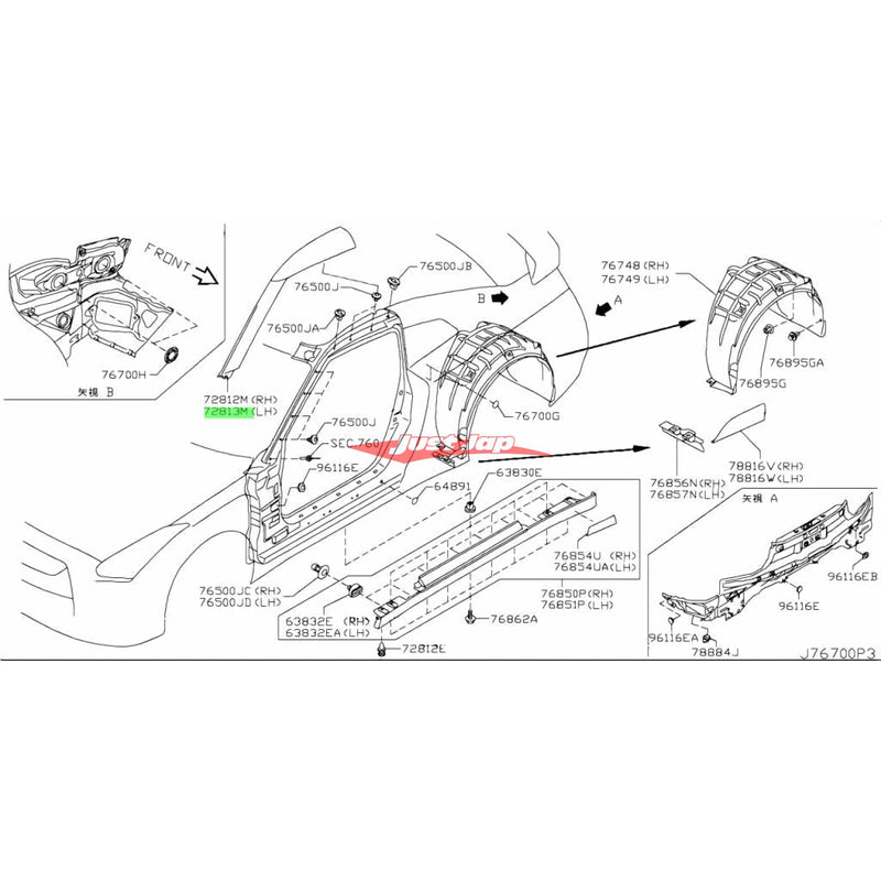 Genuine Nissan Front Windscreen Pillar Trim / Roof Turret Moulding L/H (GAG Black) Fits Nissan R35 GTR DBA/EBA 2011-