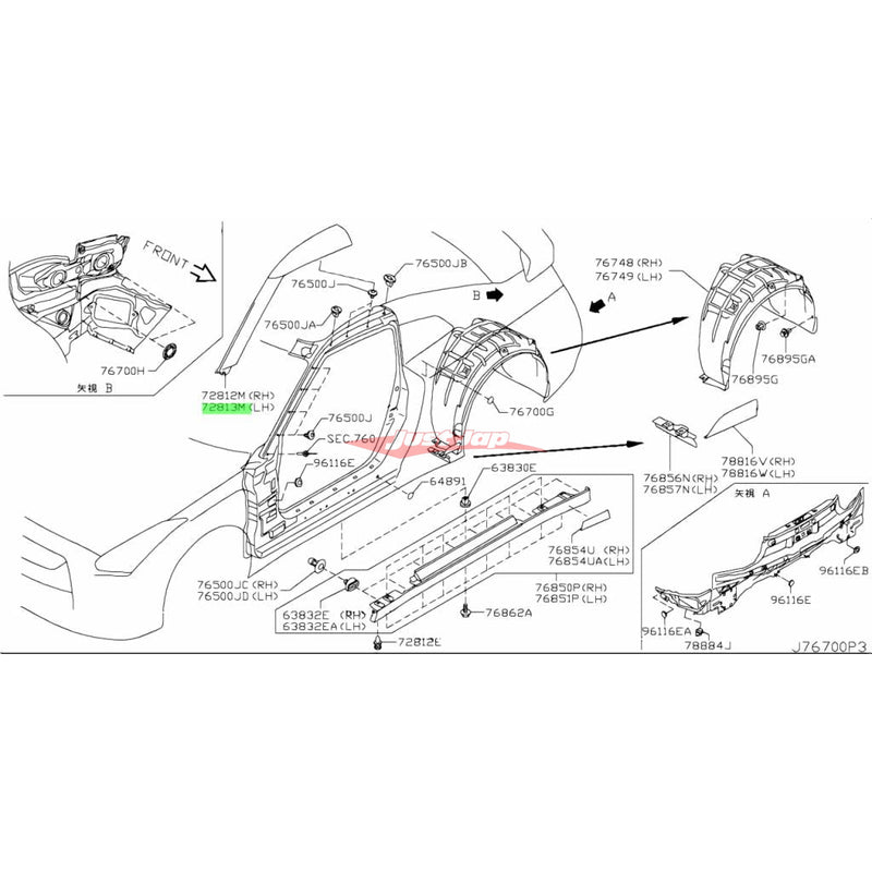 Genuine Nissan Front Windscreen Pillar Trim / Roof Turret Moulding L/H (QX1 Pearl White) Fits Nissan R35 GTR 07-10