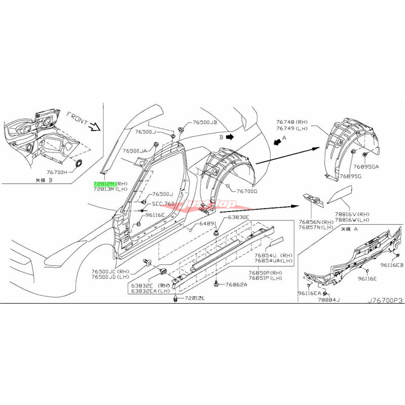 Genuine Nissan Front Windscreen Pillar Trim / Roof Turret Moulding R/H (QX1 Pearl White) Fits Nissan R35 GTR CBA 07-10