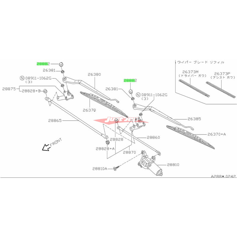 Genuine Nissan Front Wiper Arm Cover Fits Nissan R34 Skyline, S15 Silvia, Z33 350Z, E50 Elgrand, Y34 Cedric & Gloria