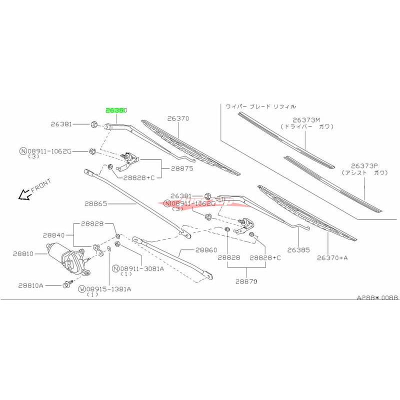 Genuine Nissan Front Wiper Arm (R/H) Fits Nissan R32 Skyline GTS/T & GTR