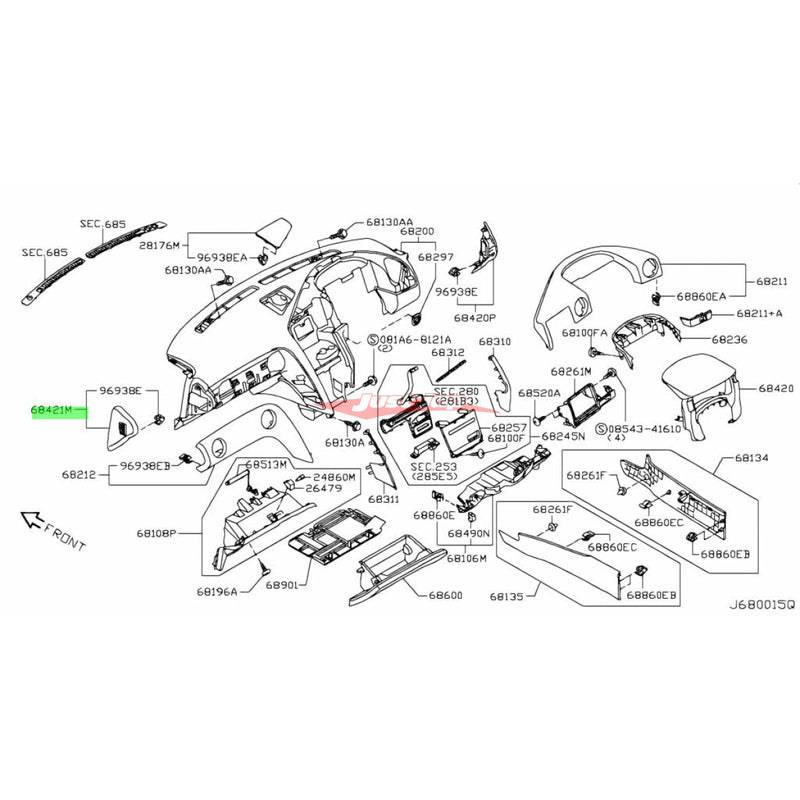 Genuine Nissan Instrument Panel Side Cover L/H Fits Nissan R35 GT-R (07-16)