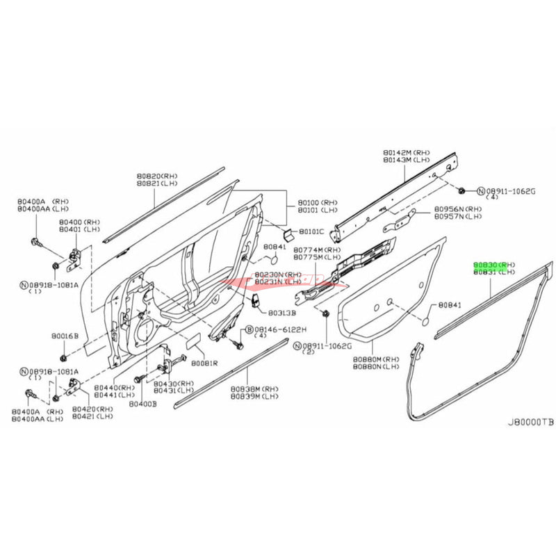 Genuine Nissan Lower Door Rubber Inner Weather Strip L/H Fits Nissan R35 GT-R
