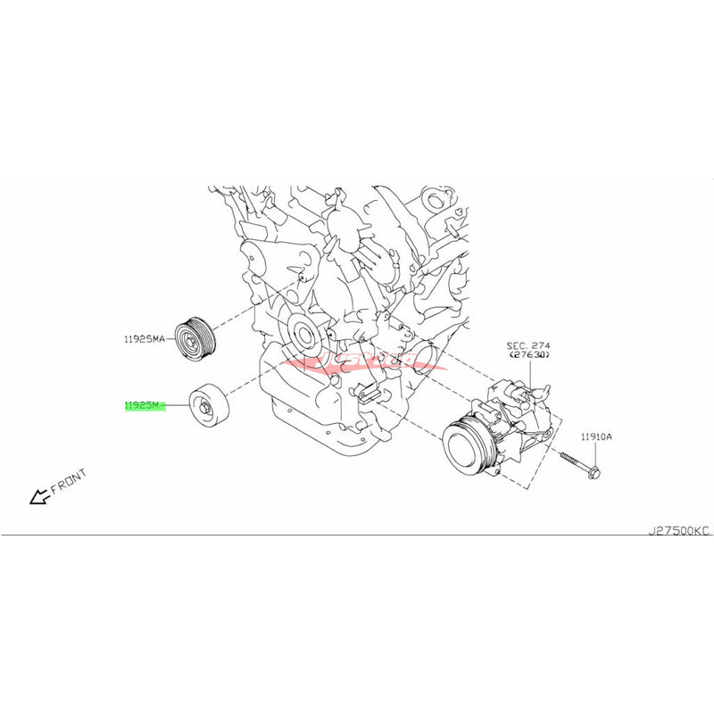 Genuine Nissan Lower Idler Pulley (Smooth) Fits Nissan R35 GTR, Z33 350Z, Z34 370Z, V36 Skyline, J50 Crossover & Y50 Fuga (VQ35/VQ37/VR38)