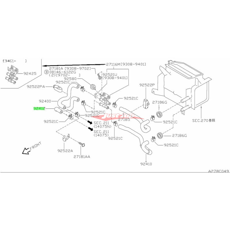 Genuine Nissan Lower Outlet Heater Hose to Engine Fits Nissan R33 Skyline, C34 Stagea & C34 Laurel RB25DET