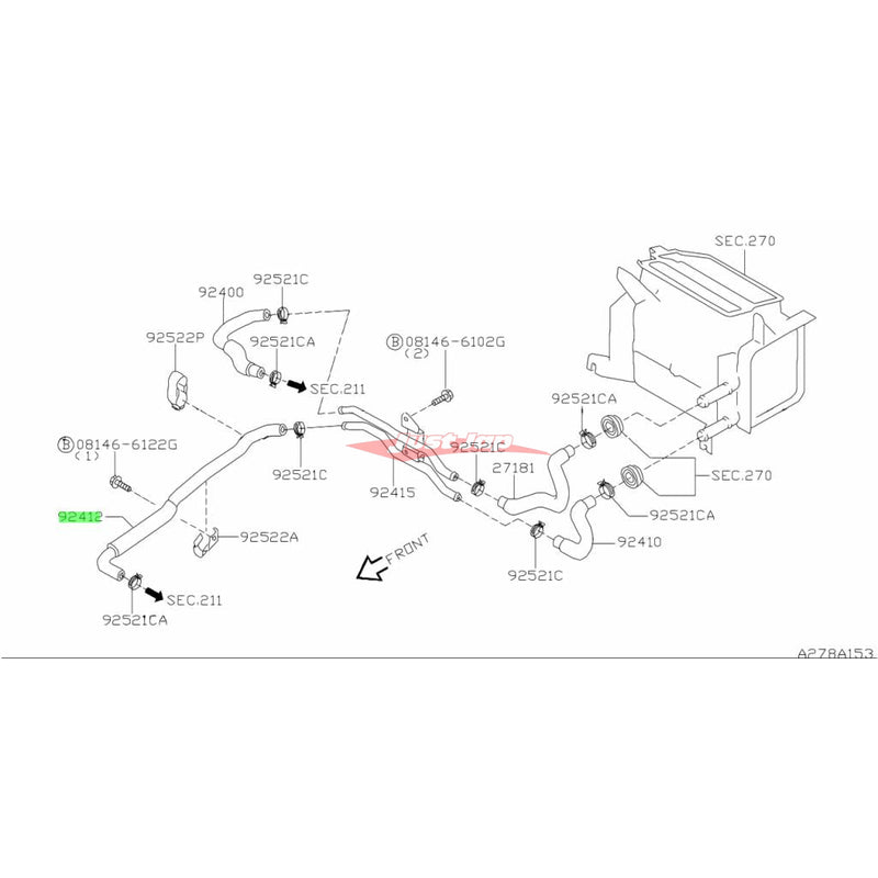 Genuine Nissan Lower Outlet Heater Hose to Engine Fits Nissan R34 Skyline, C34 Stagea & C35 Laurel RB25DE NEO