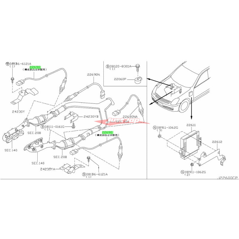 Genuine Nissan O2 Oxygen Air Fuel Ratio Sensor (Front) Fits Nissan Z33 350Z, V35 Skyline -11/04 & M35 Stagea -07/04 (VQ25DD/VQ30DD/VQ35DE)