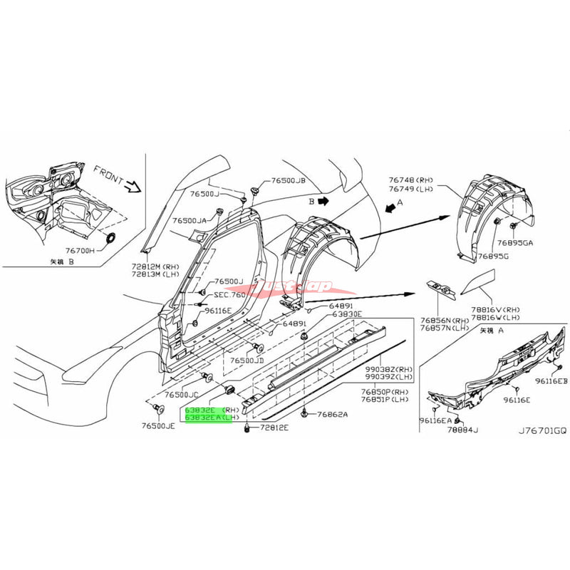 Genuine Nissan Outer Side Skirt Clip (Male) Fits Nissan M35 Stagea, R34 Skyline, R35 GTR, V35/V36 Skyline, Z33 350Z & Z11/Z12 Cube